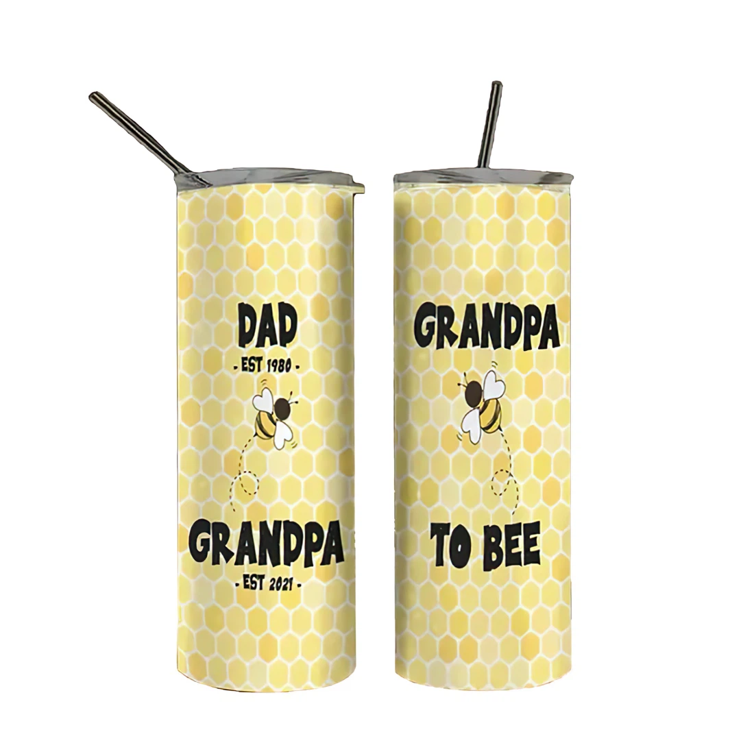 Personalized Name Grandpa To Bee Father Day Tumbler 17 Oz Glitter with Lid and Plastic Straws Travel Mug