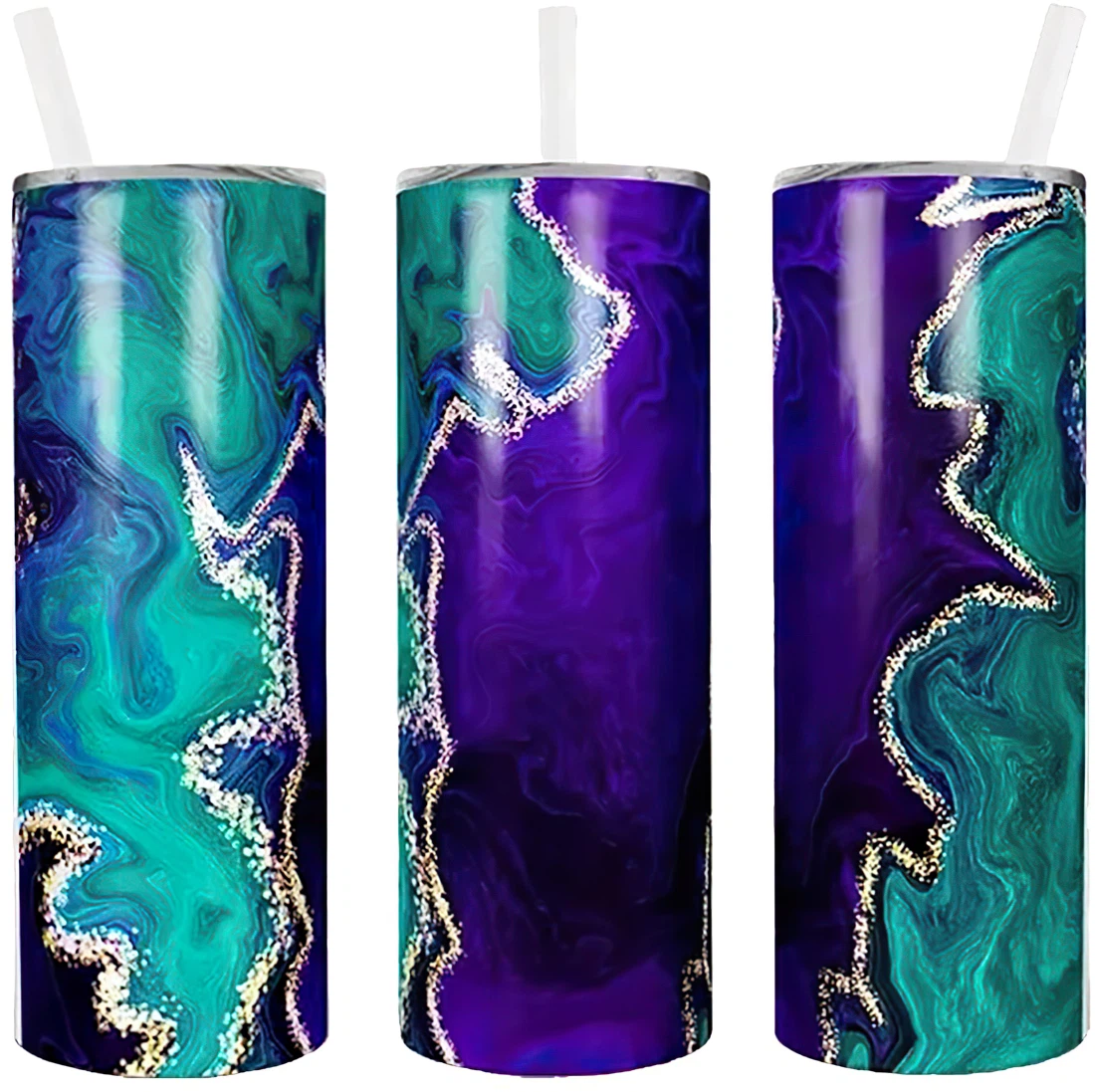 Personalized Name Geode Multi Color Blends Tumbler 17 Oz Glitter with Lid and Plastic Straws Travel Mug