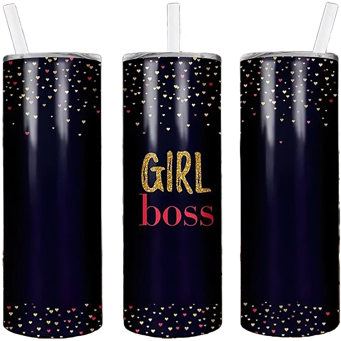 Personalized Name Girl Boss Simple Color Tumbler 17 Oz Glitter with Lid and Plastic Straws Travel Mug