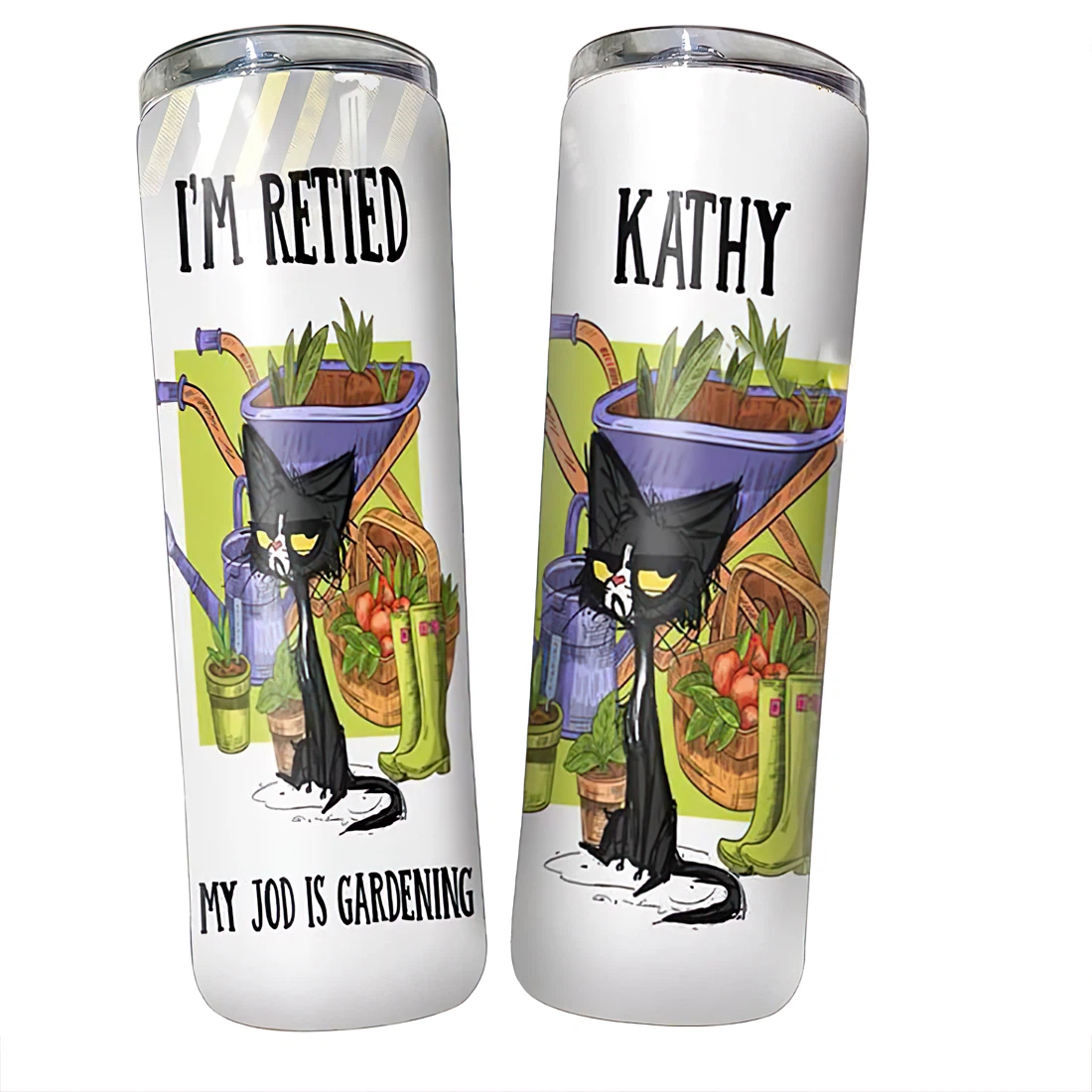 Personalized Name Retired My Job Is Gardening Tumbler 17 Oz Glitter with Lid and Plastic Straws Travel Mug