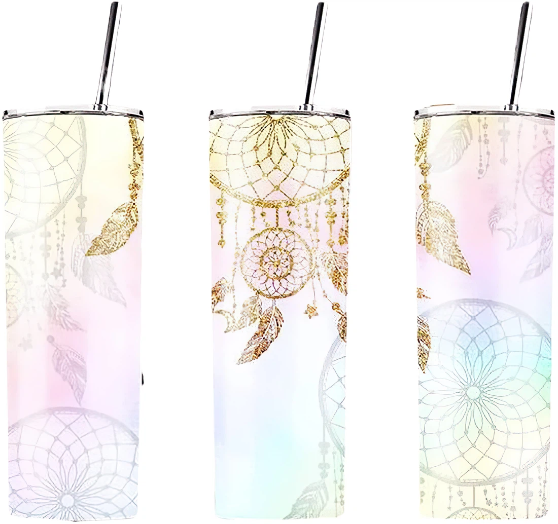 Personalized Name Gold Glitter Dreamcatcher Pastel Tumbler 17 Oz Glitter with Lid and Plastic Straws Travel Mug