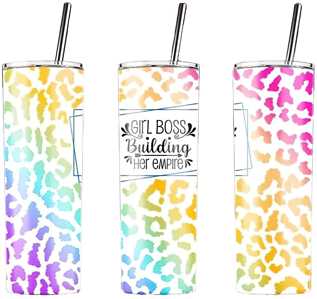 Personalized Name Girl Boss Building Her Empire Tumbler 17 Oz Glitter with Lid and Plastic Straws Travel Mug