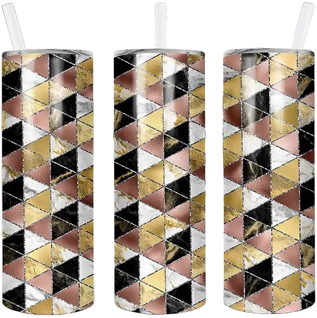 Personalized Name Geometric Metallic Gold Glitter Tumbler 17 Oz Glitter with Lid and Plastic Straws Travel Mug