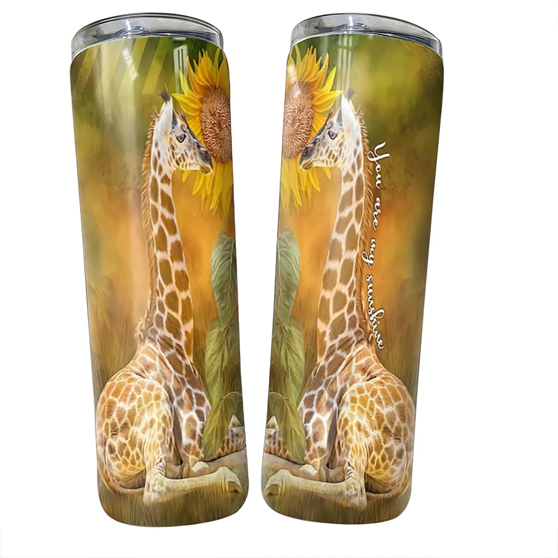 Personalized Name Giraffe You Are My Sunshine Tumbler 17 Oz Glitter with Lid and Plastic Straws Travel Mug