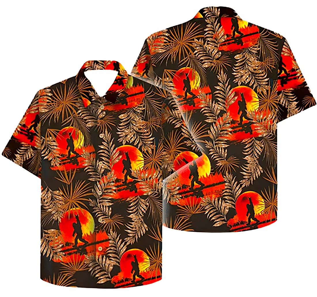 Personalized Bigfoot Red Moon Hawaiian Shirt, Button Up Aloha Shirt For Men, Women
