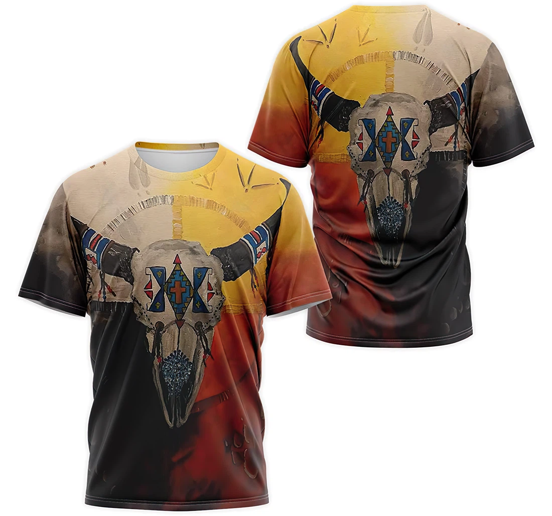T-Shirt, Hoodie - Native American Indians Bison Skull Patterm 3D Printed