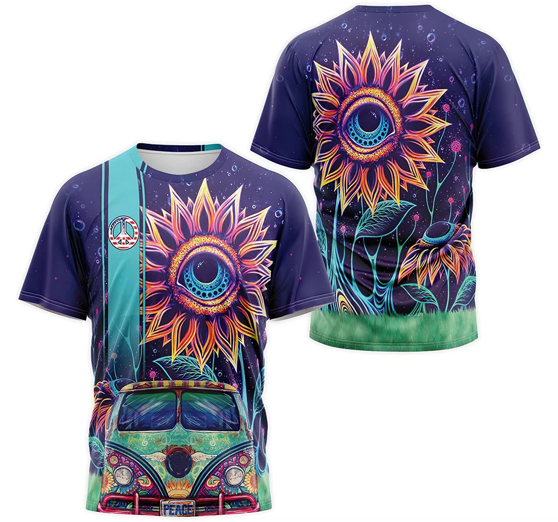 T-Shirt, Hoodie - Hippie Van Car Eyes Sunflower 3D Printed