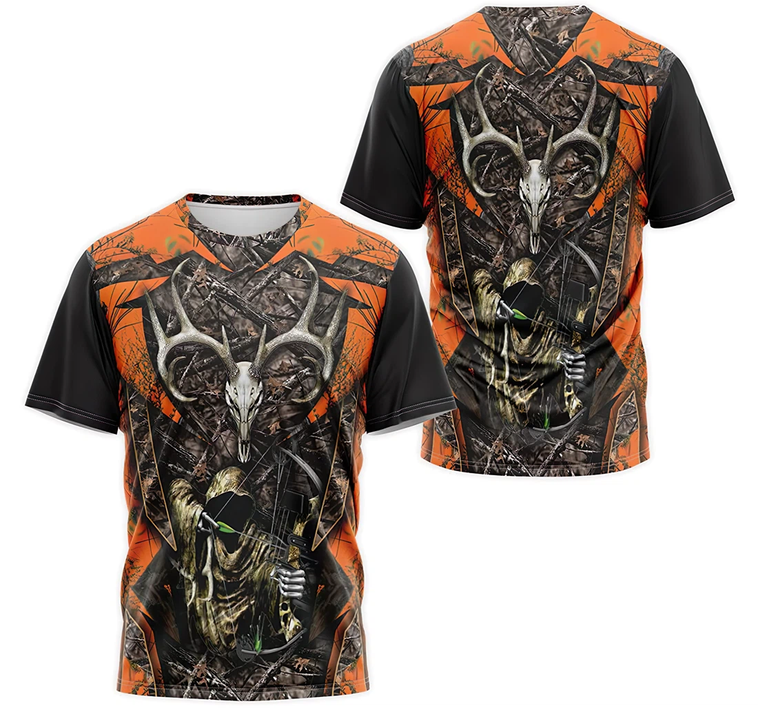 T-Shirt, Hoodie - Deer Skull Grim Reaper Bow Hunter Orange Tree Camo 3D Printed