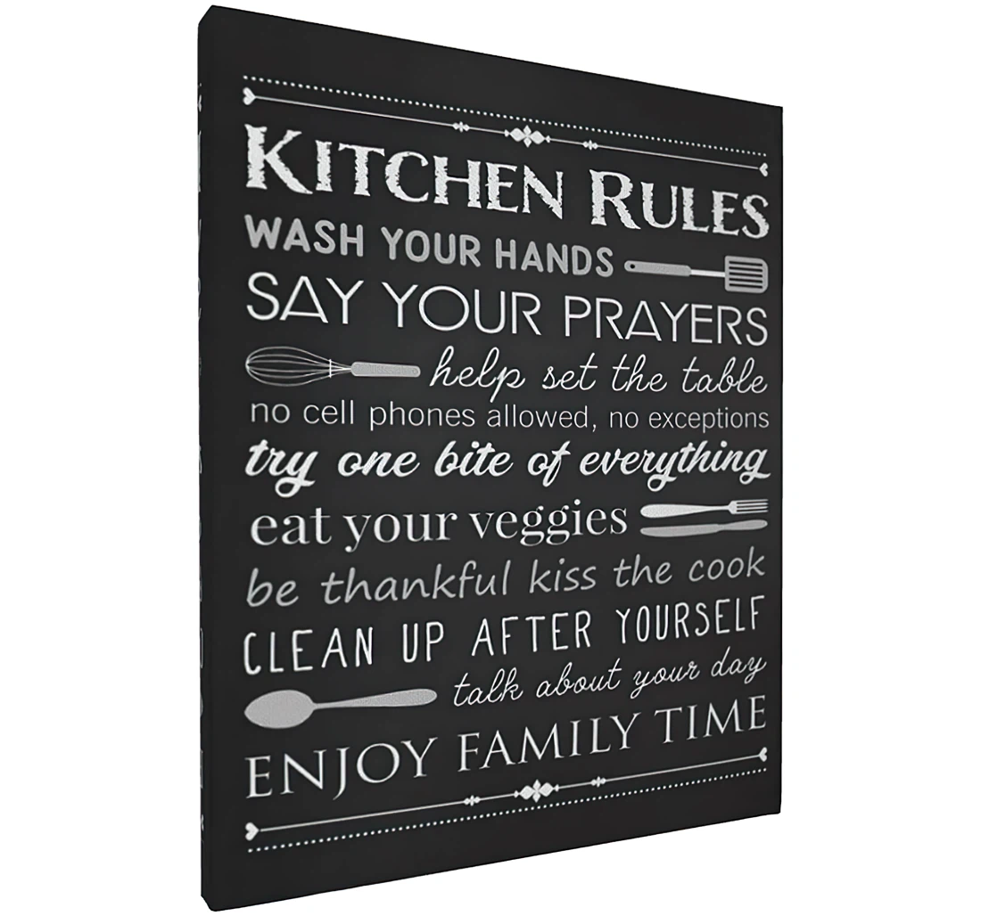 Rules On Blackboard Restaurant Cafe Printed Poster, Framed Canvas, Wall Art