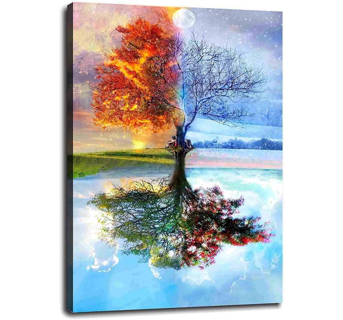 Four Seasons Tree With Printed Poster, Framed Canvas, Wall Art