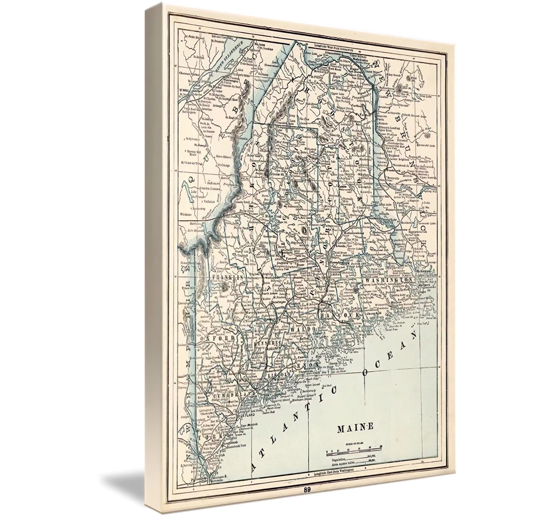 Imagekind Entitled Vintage Map Of Maine Printed Poster, Framed Canvas, Wall Art