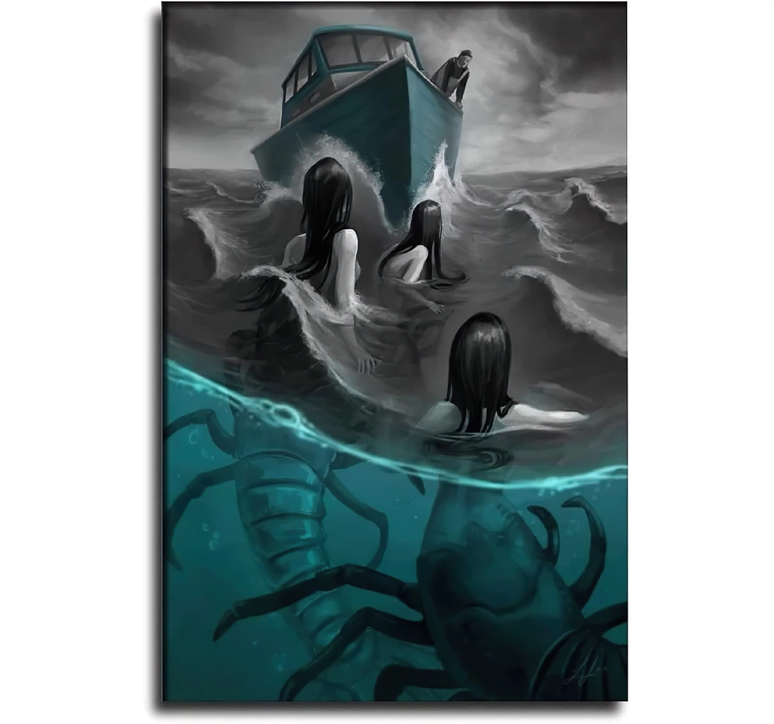 Siren In The Ocean On Printed Poster, Framed Canvas, Wall Art