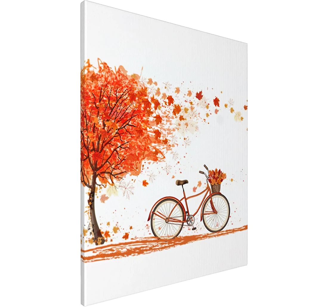 Autumn Maple Leaf Bicyle Tree Hanging Printed Poster, Framed Canvas, Wall Art