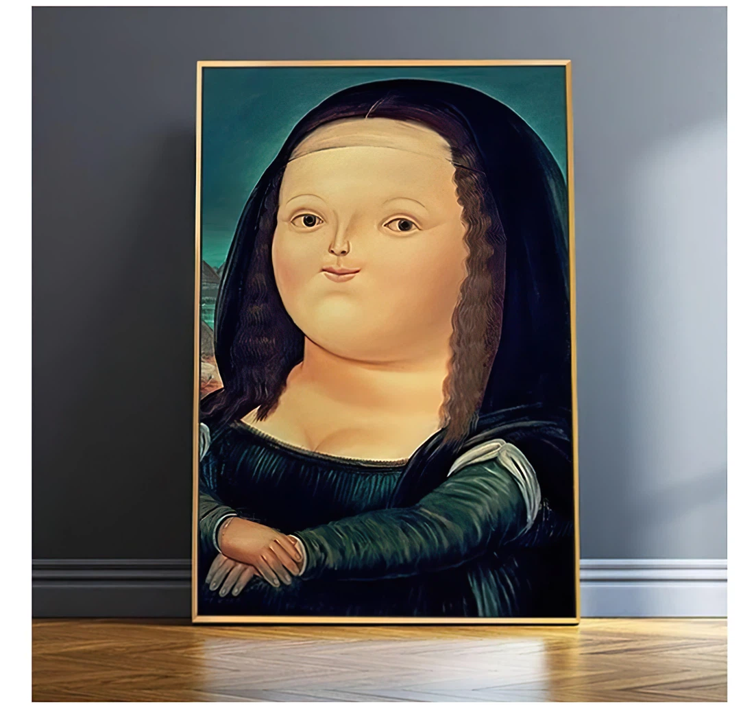 Cartoon Funny Mona Lisa Famous On Cute Mona Lisa Da Vinci Printed Poster, Framed Canvas, Wall Art