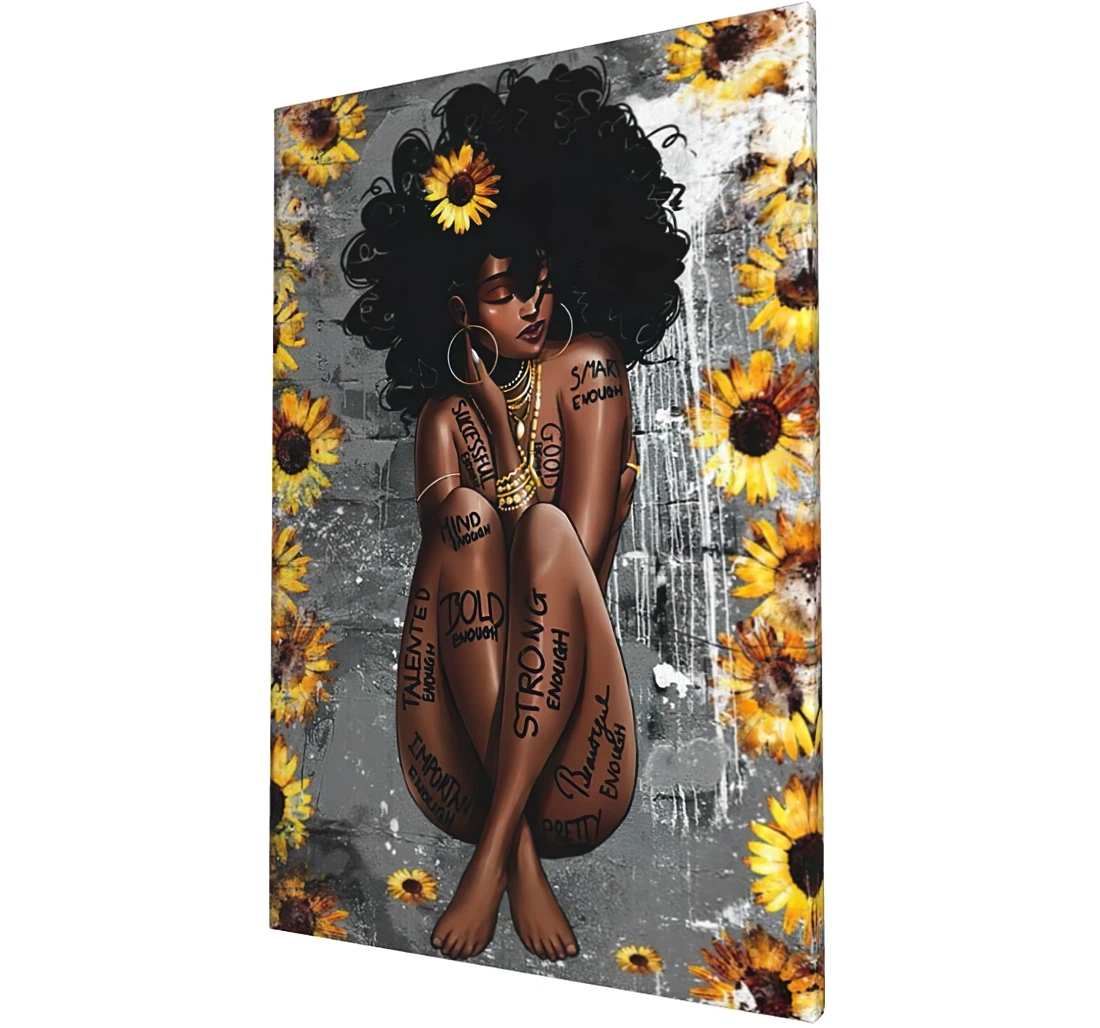 Black Girl Black Black Afro African American Qween Printed Poster, Framed Canvas, Wall Art