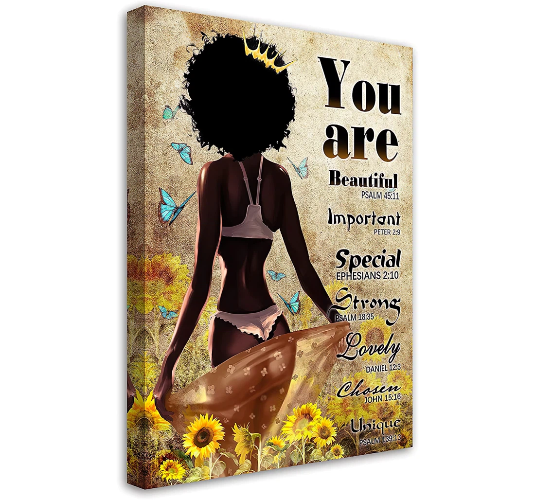 You Are, African American Black Queen On Butterfly And Sunflowers Printed Poster, Framed Canvas, Wall Art