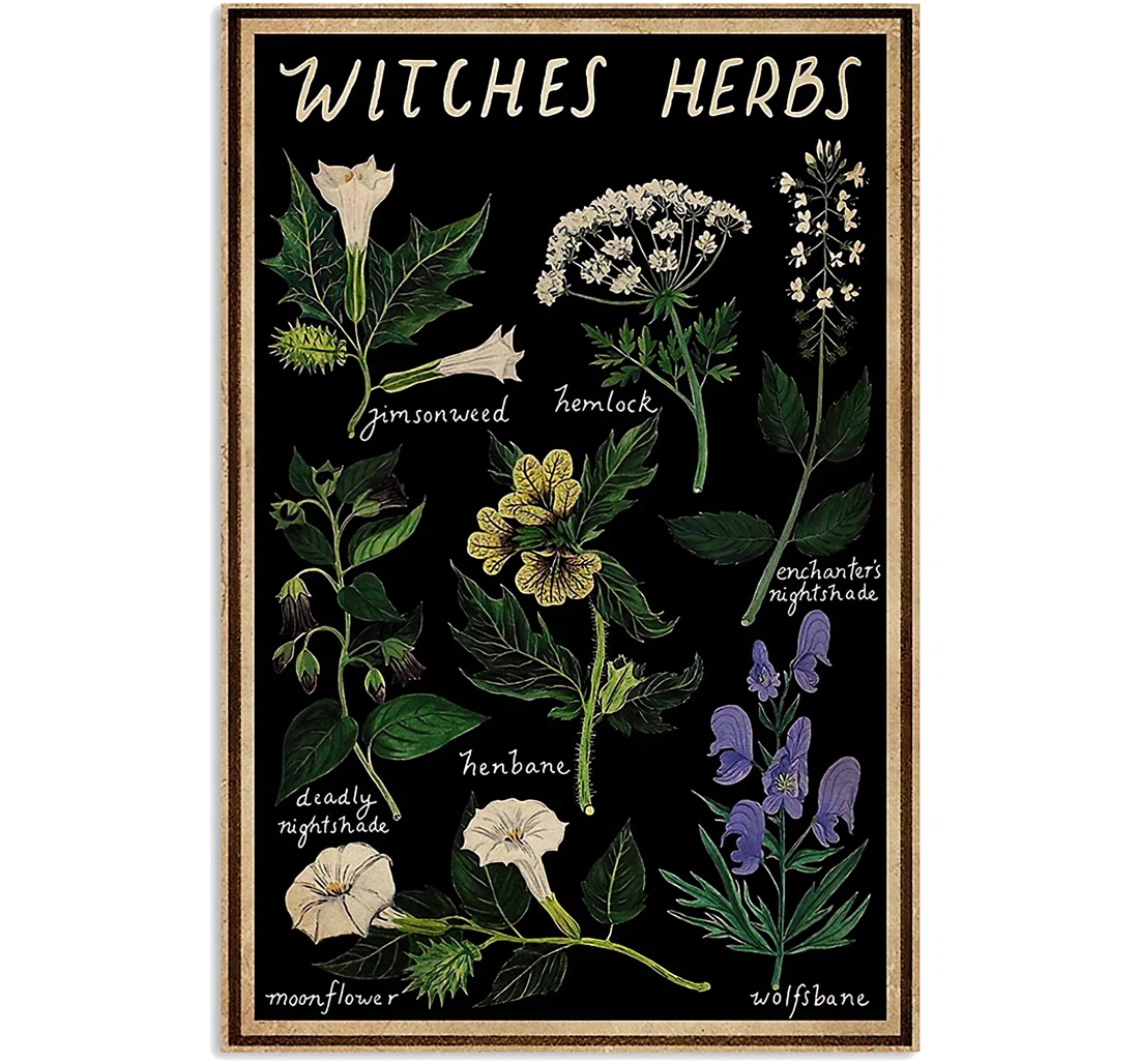 Quotes Black Witches Herbs Printed Poster, Framed Canvas, Wall Art