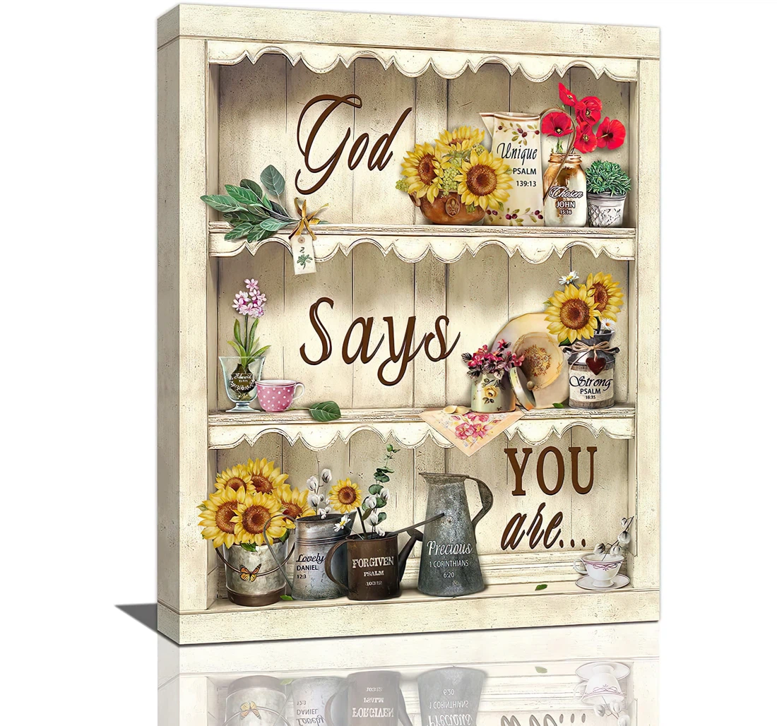 God Says You Are Sunflower Picuture Printed Poster, Framed Canvas, Wall Art