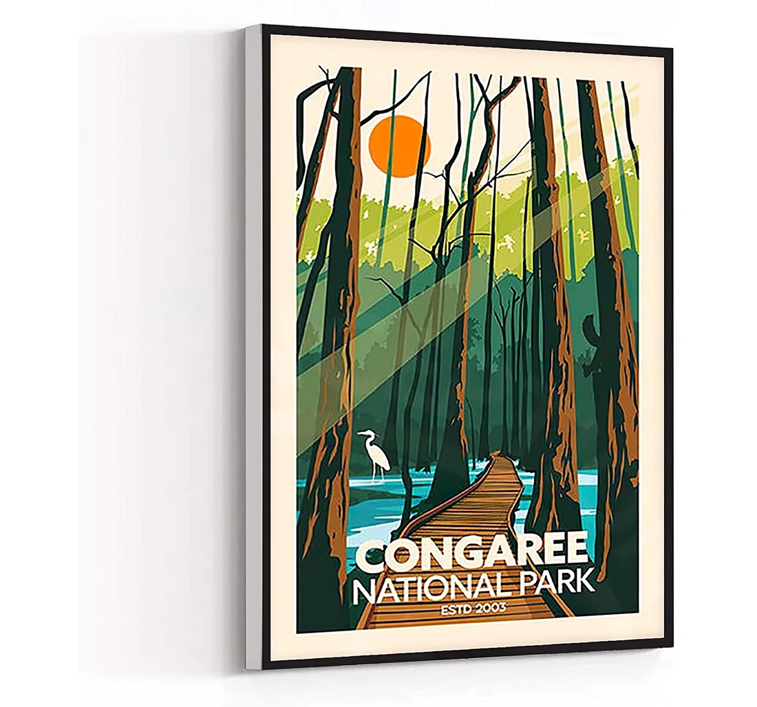 Quotes Women's Congaree National Park Travel Featuring Heron & Squirrel Printed Poster, Framed Canvas, Wall Art