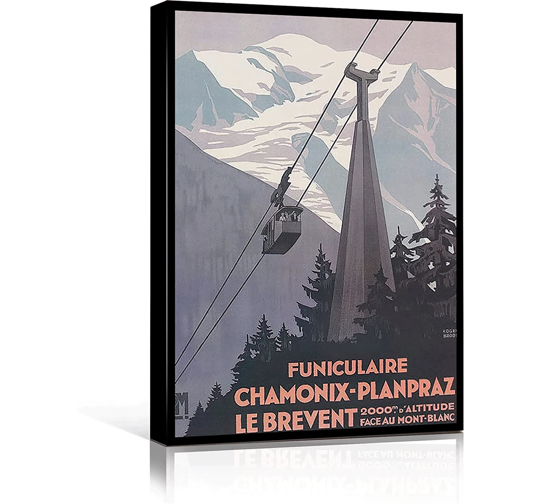 Quotes Chamonix France Vintage Ski Cable Ski Lift Vintage Travel Winter Printed Poster, Framed Canvas, Wall Art