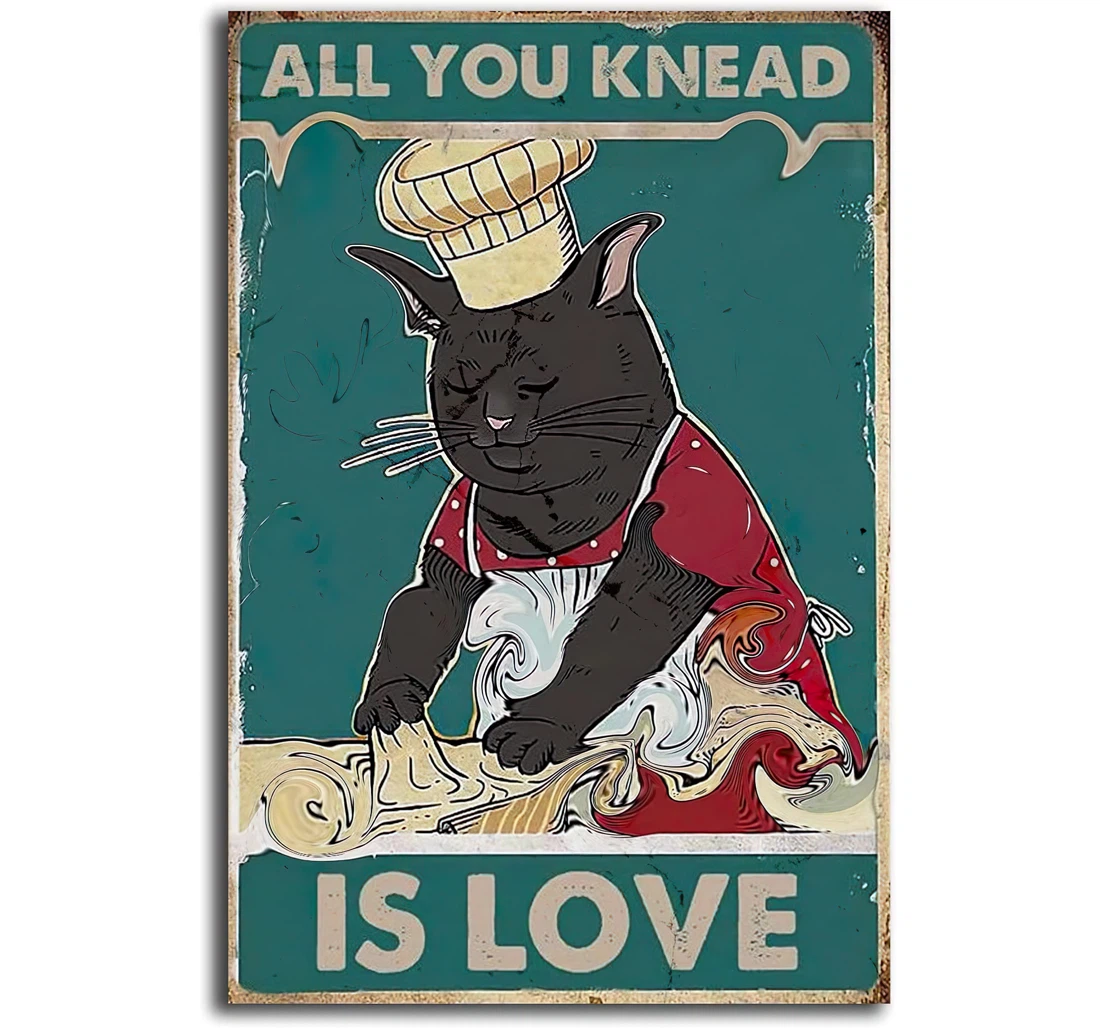 Cats Baking All You Knead Is Love Printed Poster, Framed Canvas, Wall Art
