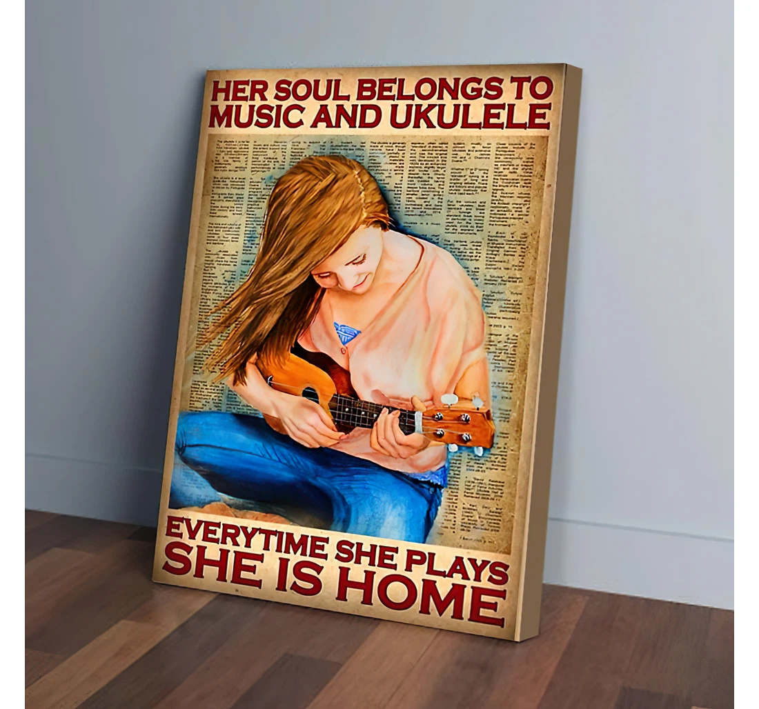 Her Soul Belongs To Music And Ukulele Gifts Printed Poster, Framed Canvas, Wall Art