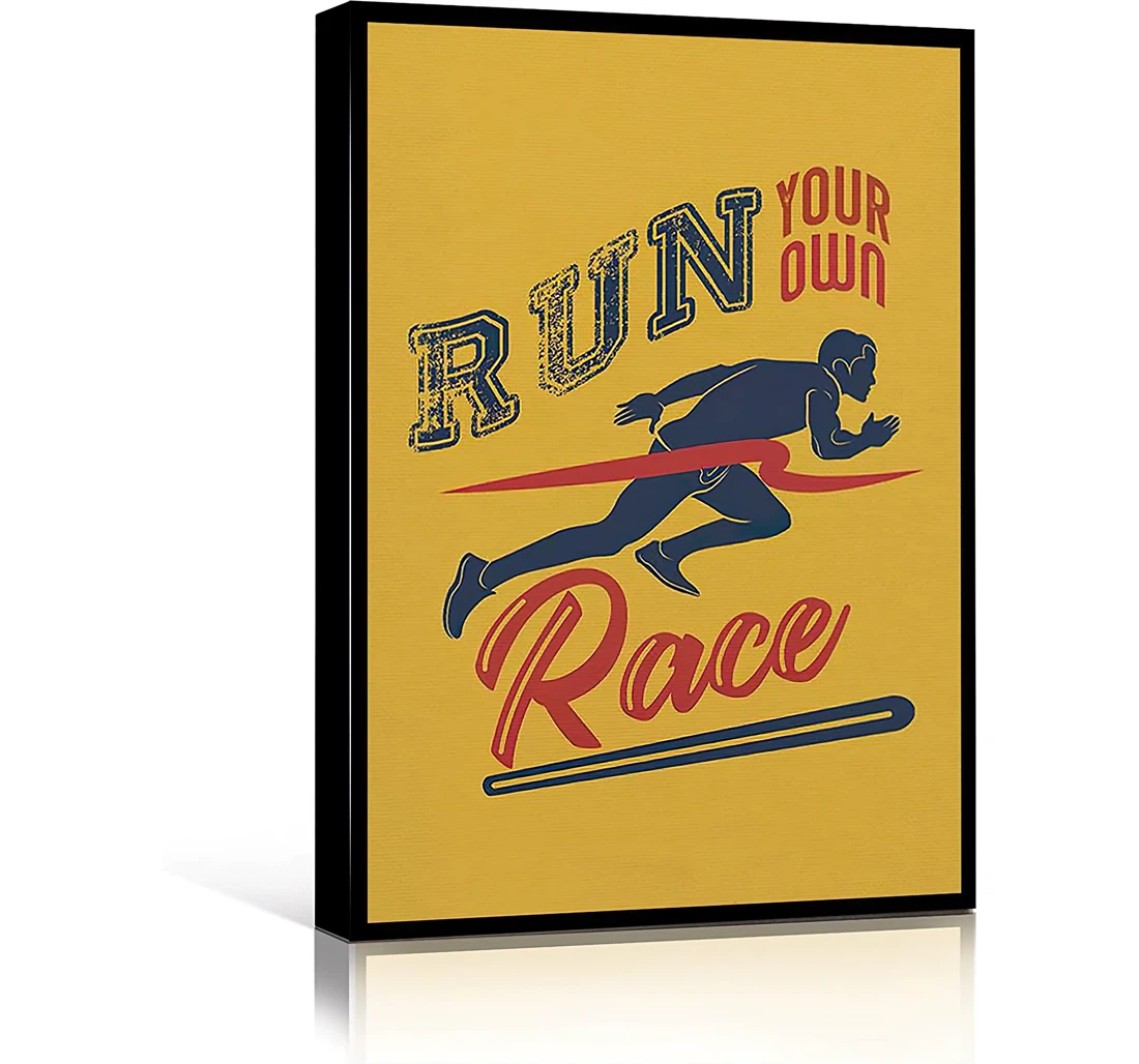 The Mens Run Your Own Race Inspiring Running Jogging Printed Poster, Framed Canvas, Wall Art