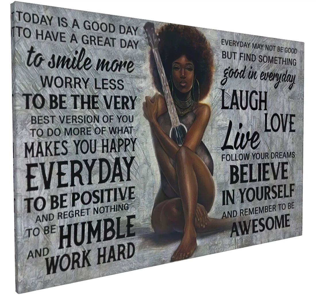 African American Black Woman And Guitar Music Inspiration Murals Printed Poster, Framed Canvas, Wall Art