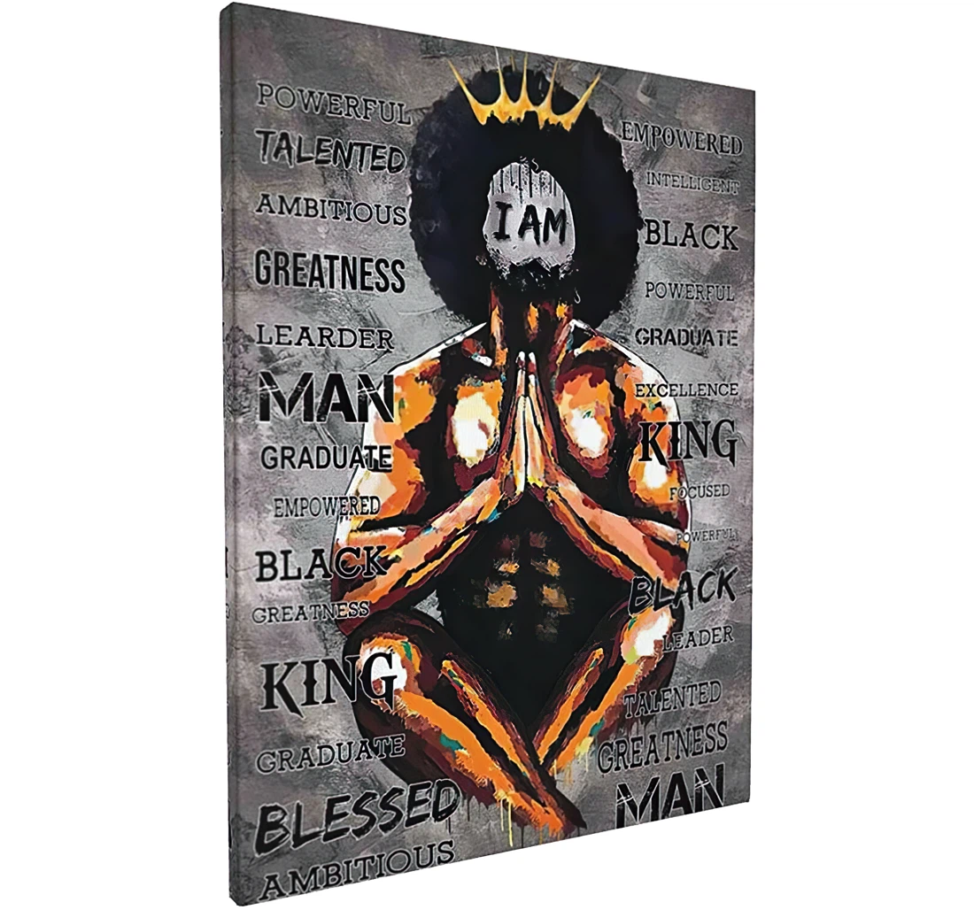 Black Men Movitational African American Black Men Buddha Yoga Portrait Black King Printed Poster, Framed Canvas, Wall Art