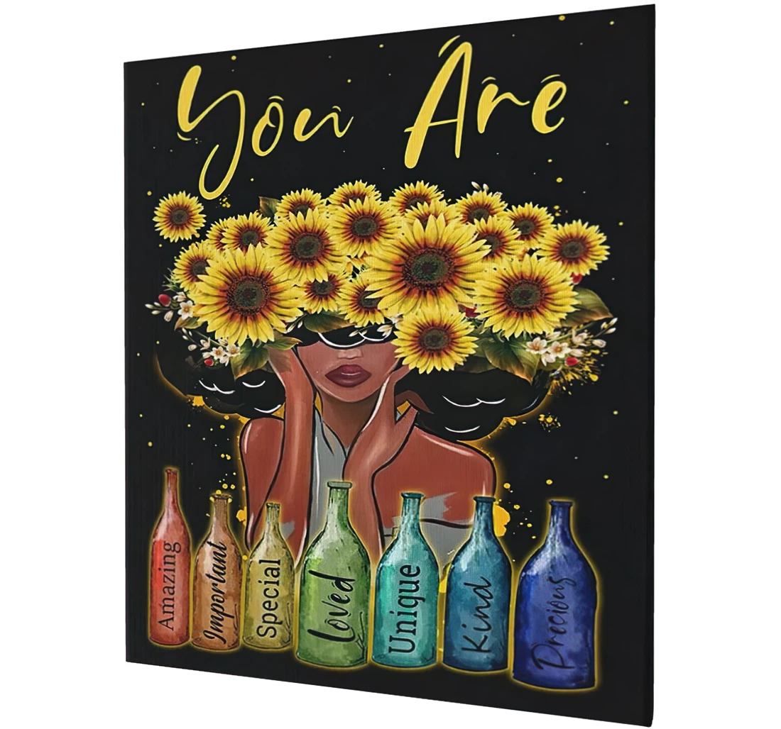 Black Queen African American Sunflower Bottle Quotes Printed Poster, Framed Canvas, Wall Art