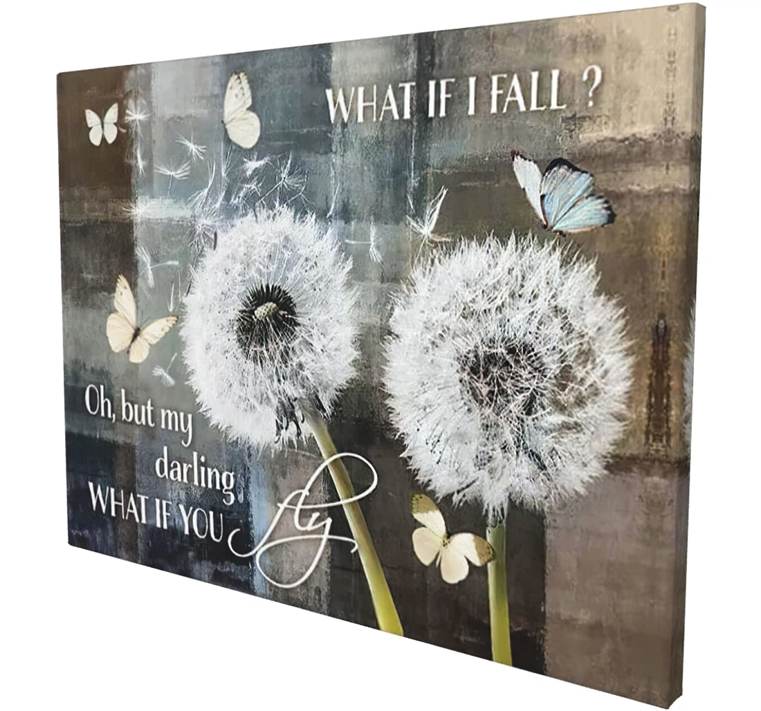 Dandelion Quotes White Dandelion Beautiful Butterfly Printed Poster, Framed Canvas, Wall Art