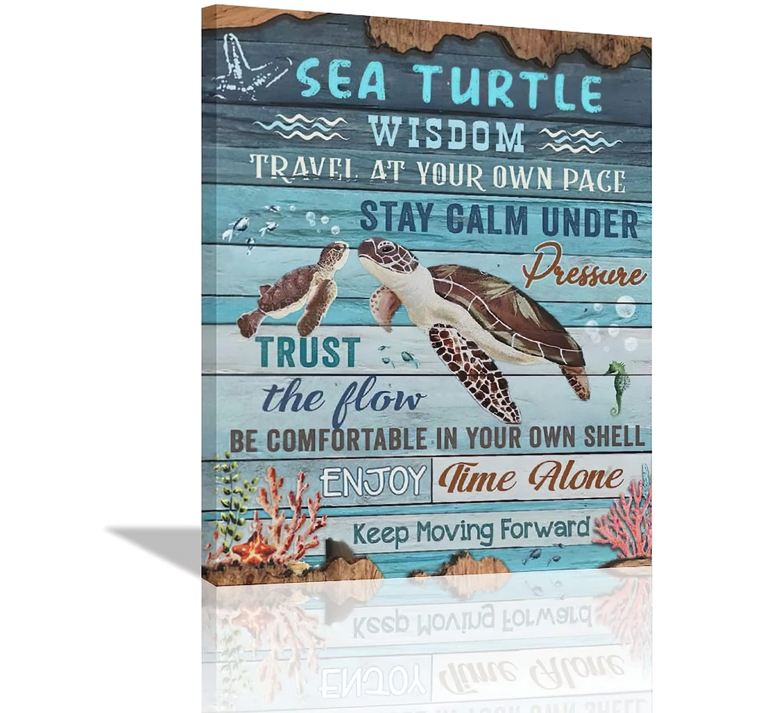 Sea Turtle Wisdom Travel At Your Own Pace Printed Poster, Framed Canvas, Wall Art