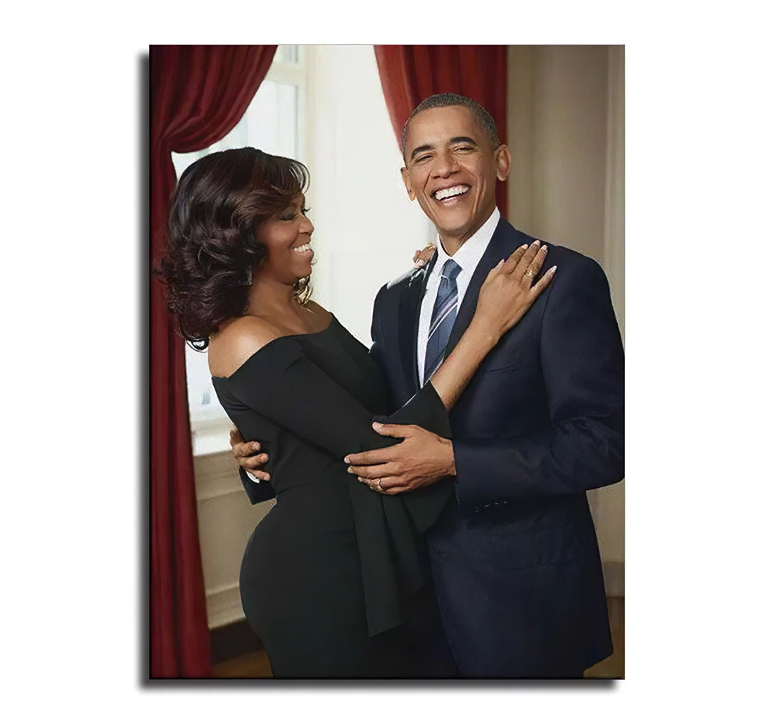 Barack Obama And Michelle Great African American Printed Poster, Framed Canvas, Wall Art