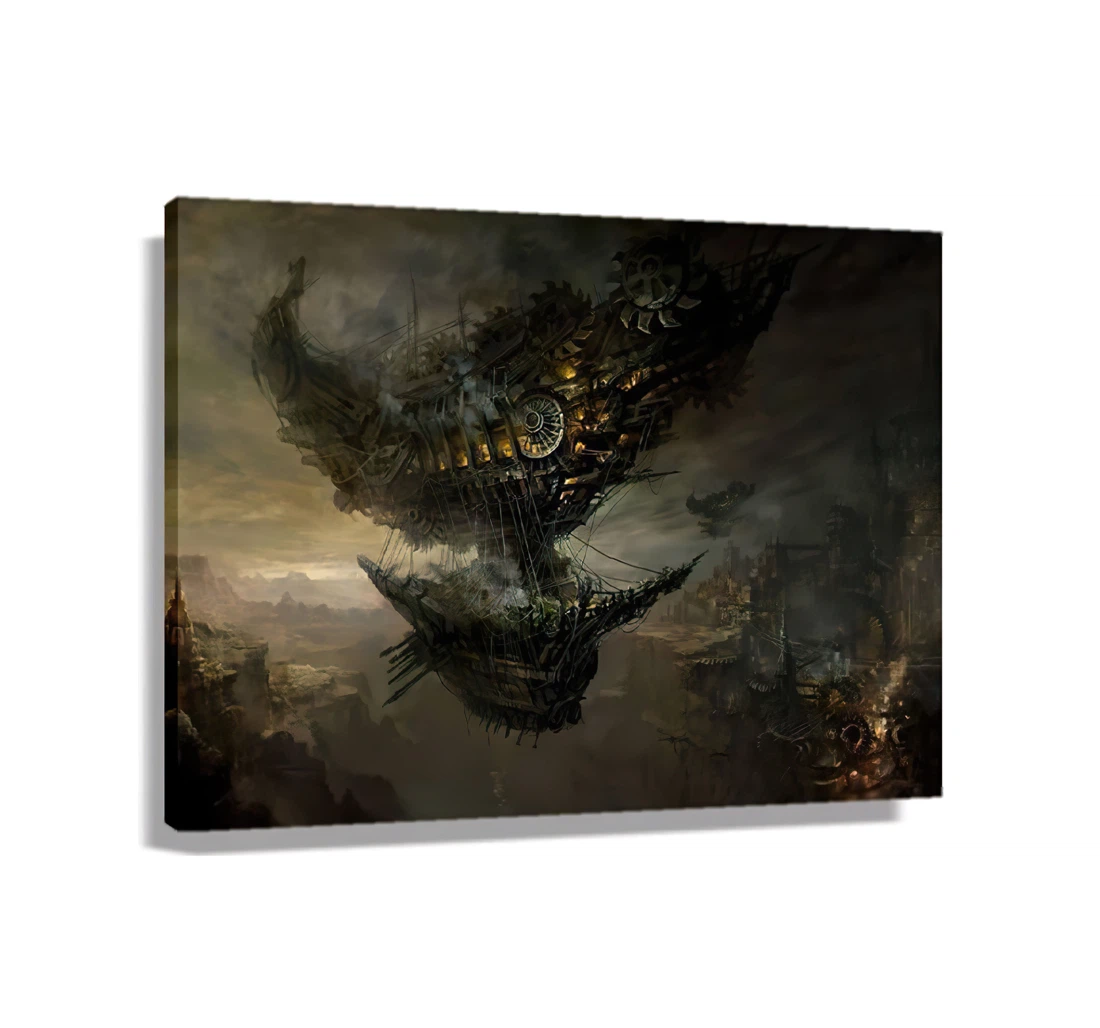 Steampunk Airship Hallway Printed Poster, Framed Canvas, Wall Art
