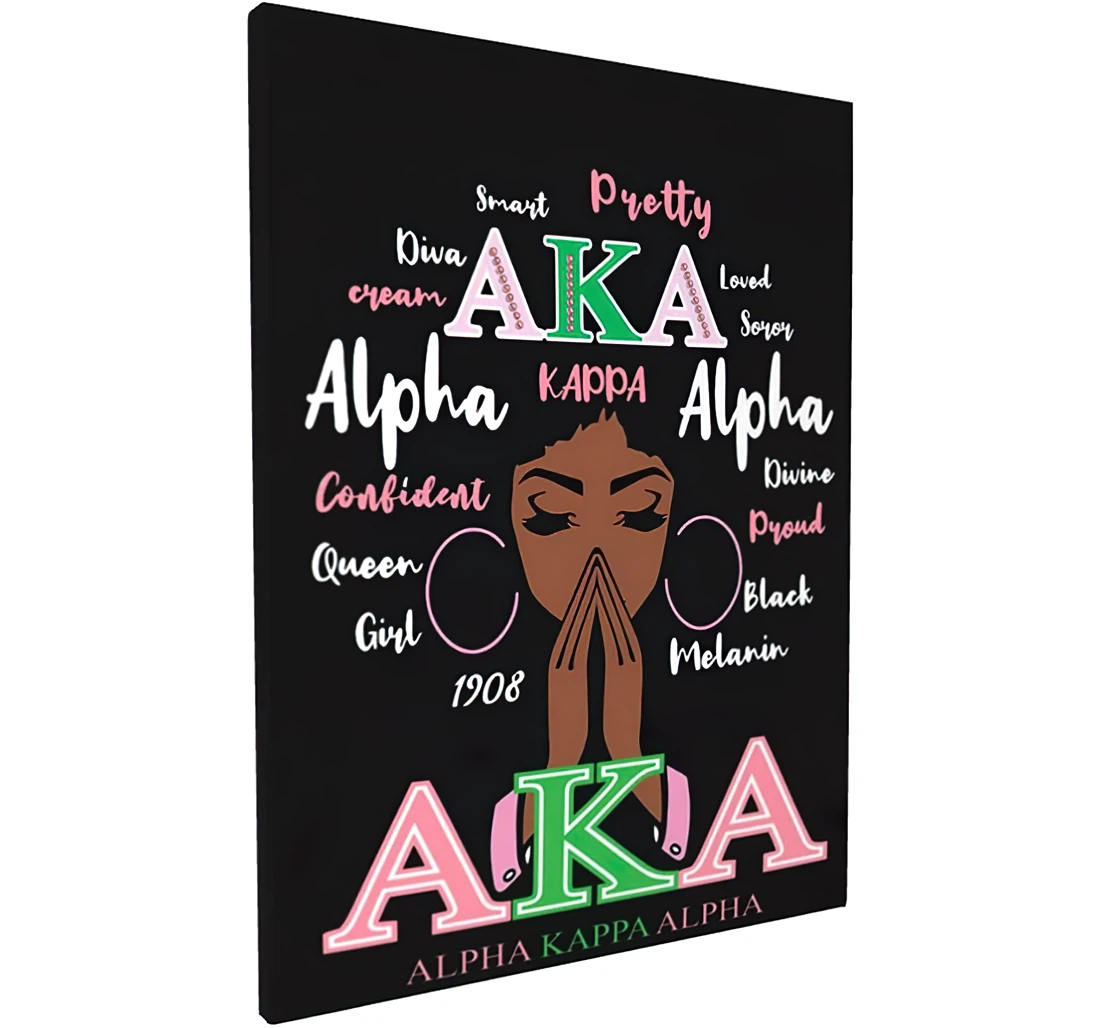 Aka African American Black Woman Pretty Smart Girl Pink And Green Stylish Girls Printed Poster, Framed Canvas, Wall Art