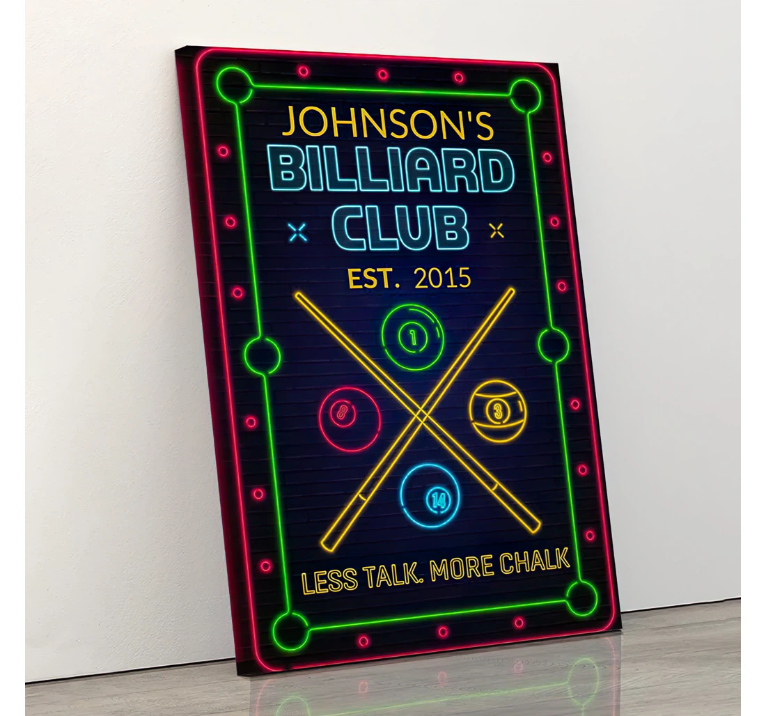 Billiard Personalized, Billiard Billiard Club Neo Less Talk More Chalk Billiard Table Printed Poster, Framed Canvas, Wall Art