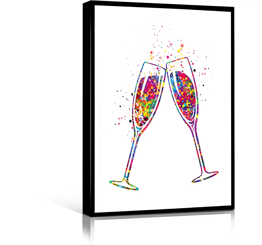 Nice Champagne Glasses Champagne Flute Watercolor Bar Celebration Wedding Printed Poster, Framed Canvas, Wall Art