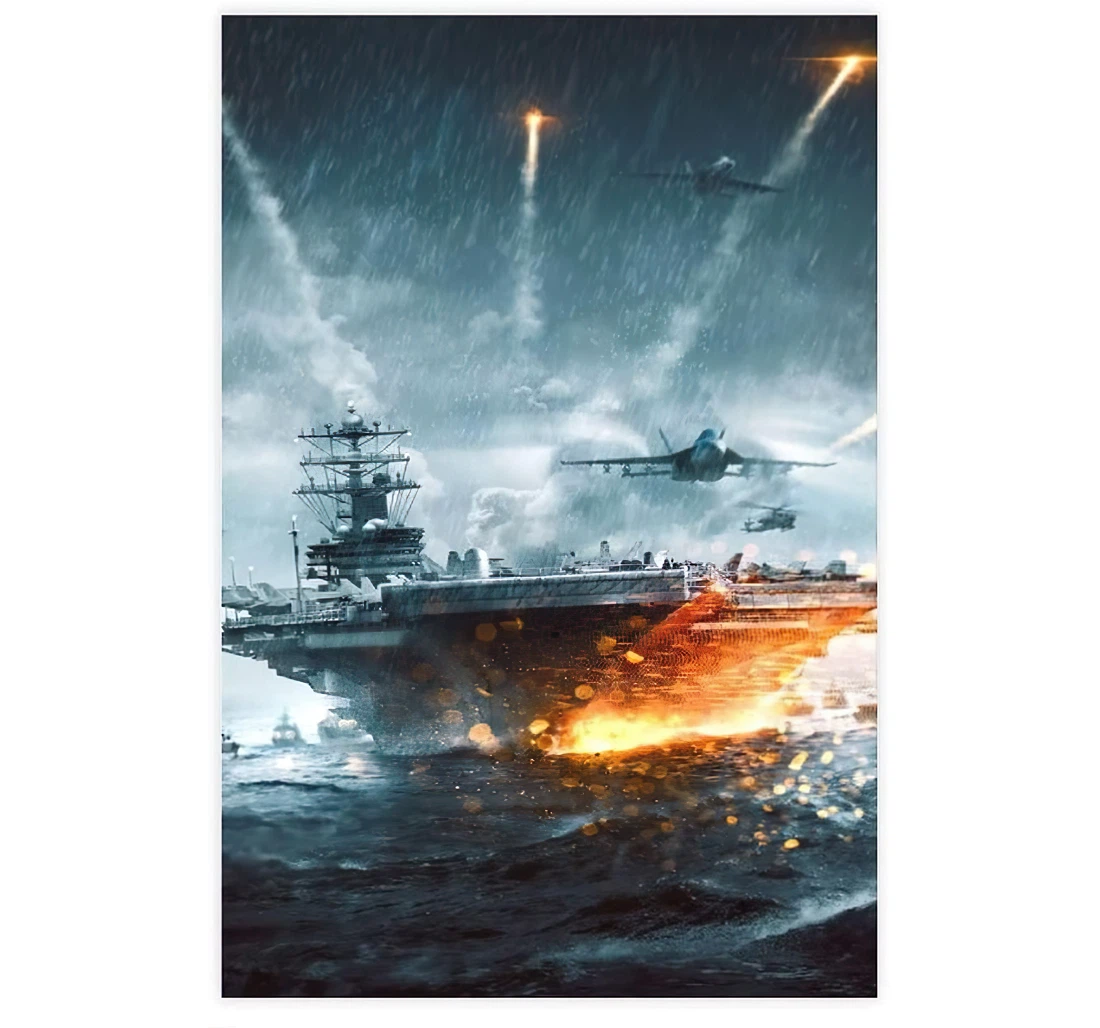 Aircraft Carrier Warship Battle Printed Poster, Framed Canvas, Wall Art