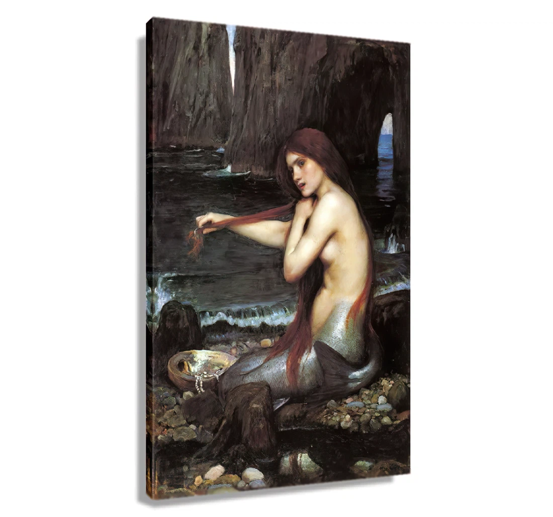 John William Waterhouse A Mermaid Restoring Ancient Ways Printed Poster, Framed Canvas, Wall Art