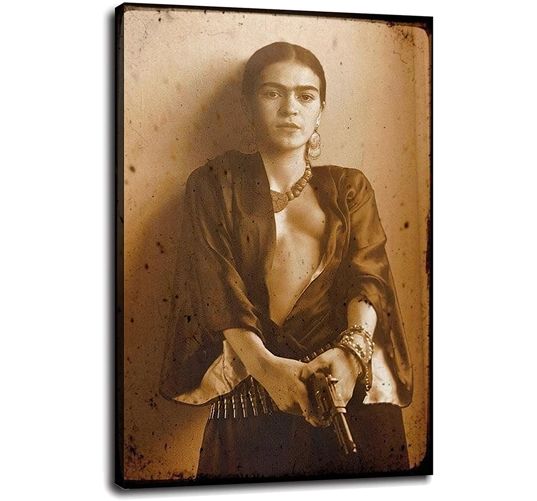 Frida Actress Mexican Gun Vintage With Printed Poster, Framed Canvas, Wall Art