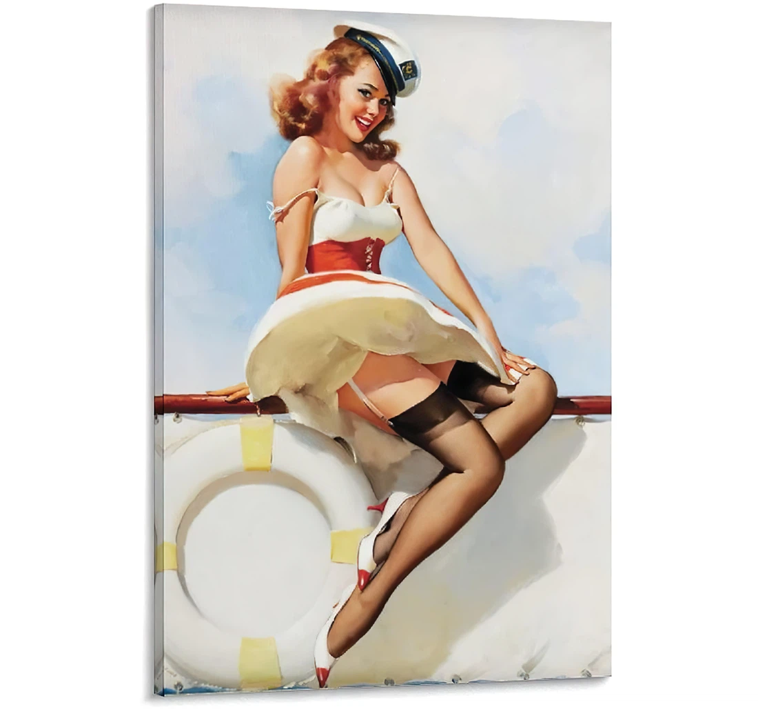 Sexy Pin-up Girl Sailor Fashion Printed Poster, Framed Canvas, Wall Art