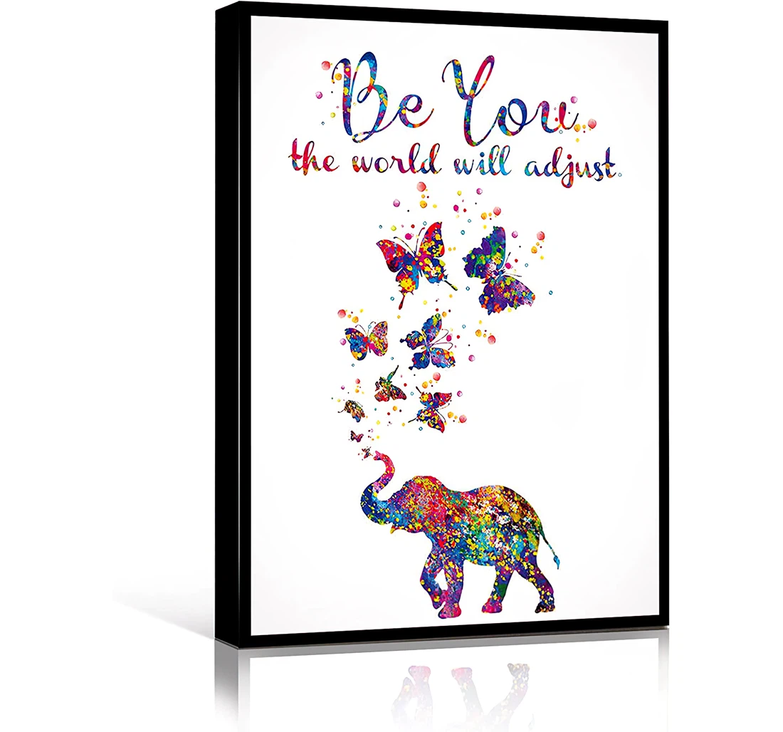 Be You The World Will Adjust Elephant Watercolor Printed Poster, Framed Canvas, Wall Art