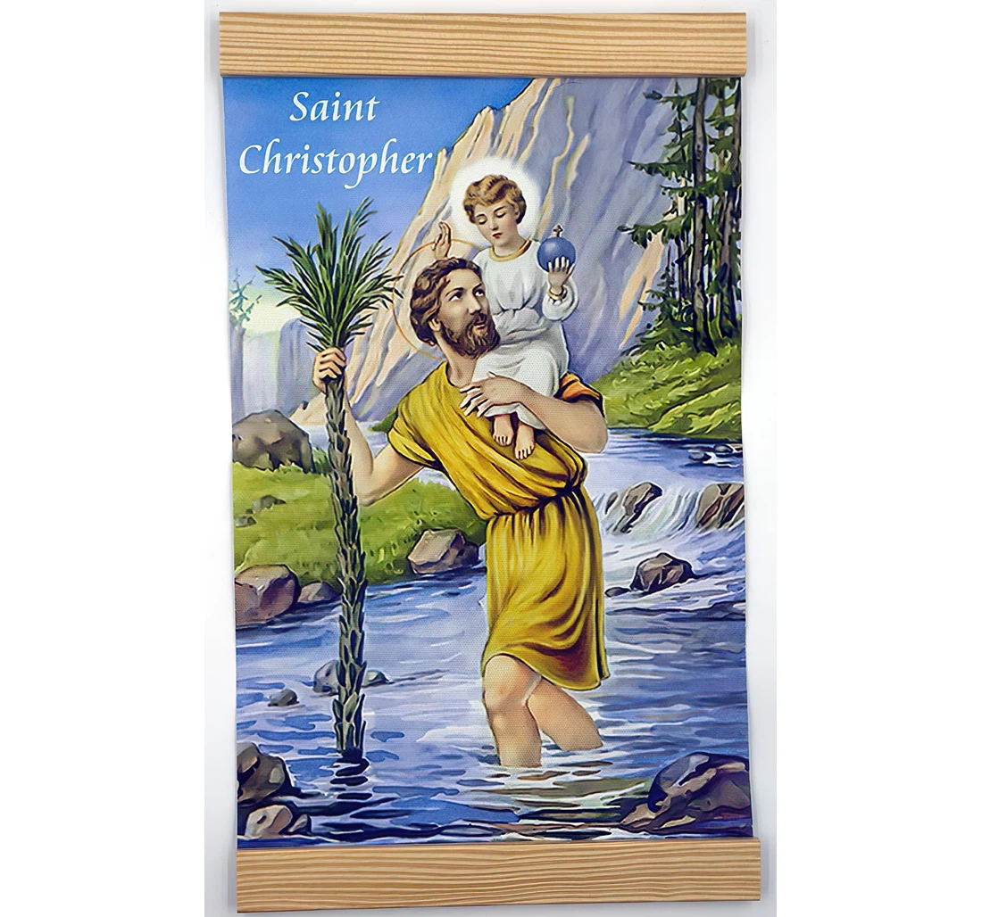 Saint Christopher Image Hanging Spiritual Work Quotes Christian Catholic Bible Verses Printed Poster, Framed Canvas, Wall Art