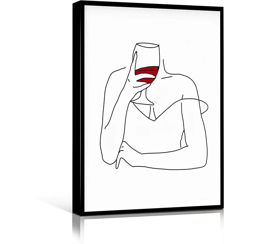 Line The Grey Quotes Woman With Wine Glass Line Woman Wine Hand Wine Lover Printed Poster, Framed Canvas, Wall Art