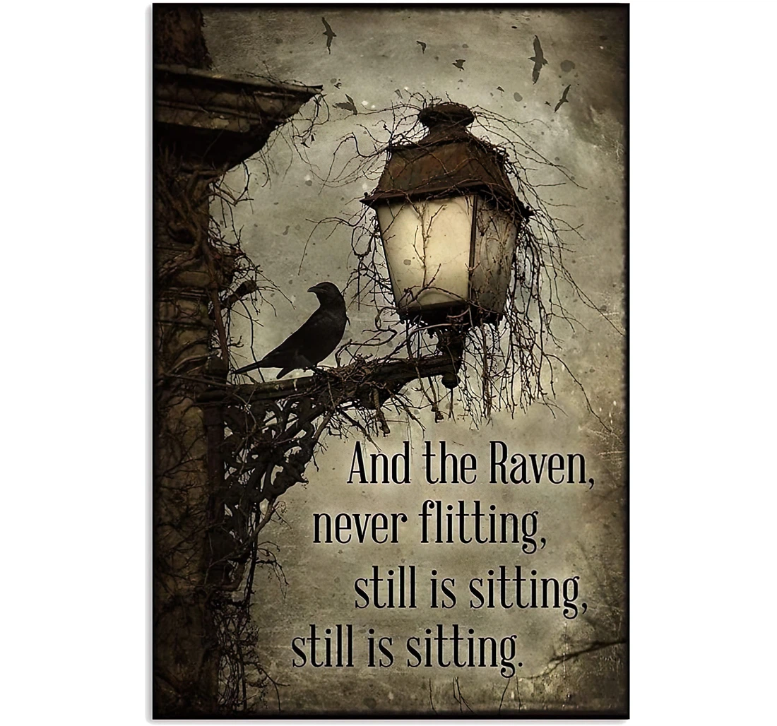 Raven And Street Light And The Raven Never Flitting, Still Sitting, Still Sitting Printed Poster, Framed Canvas, Wall Art