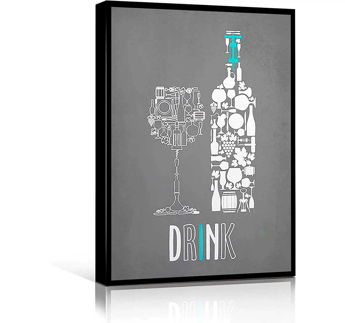 Eat Drink Love Quotes Aqua Blue Printed Poster, Framed Canvas, Wall Art