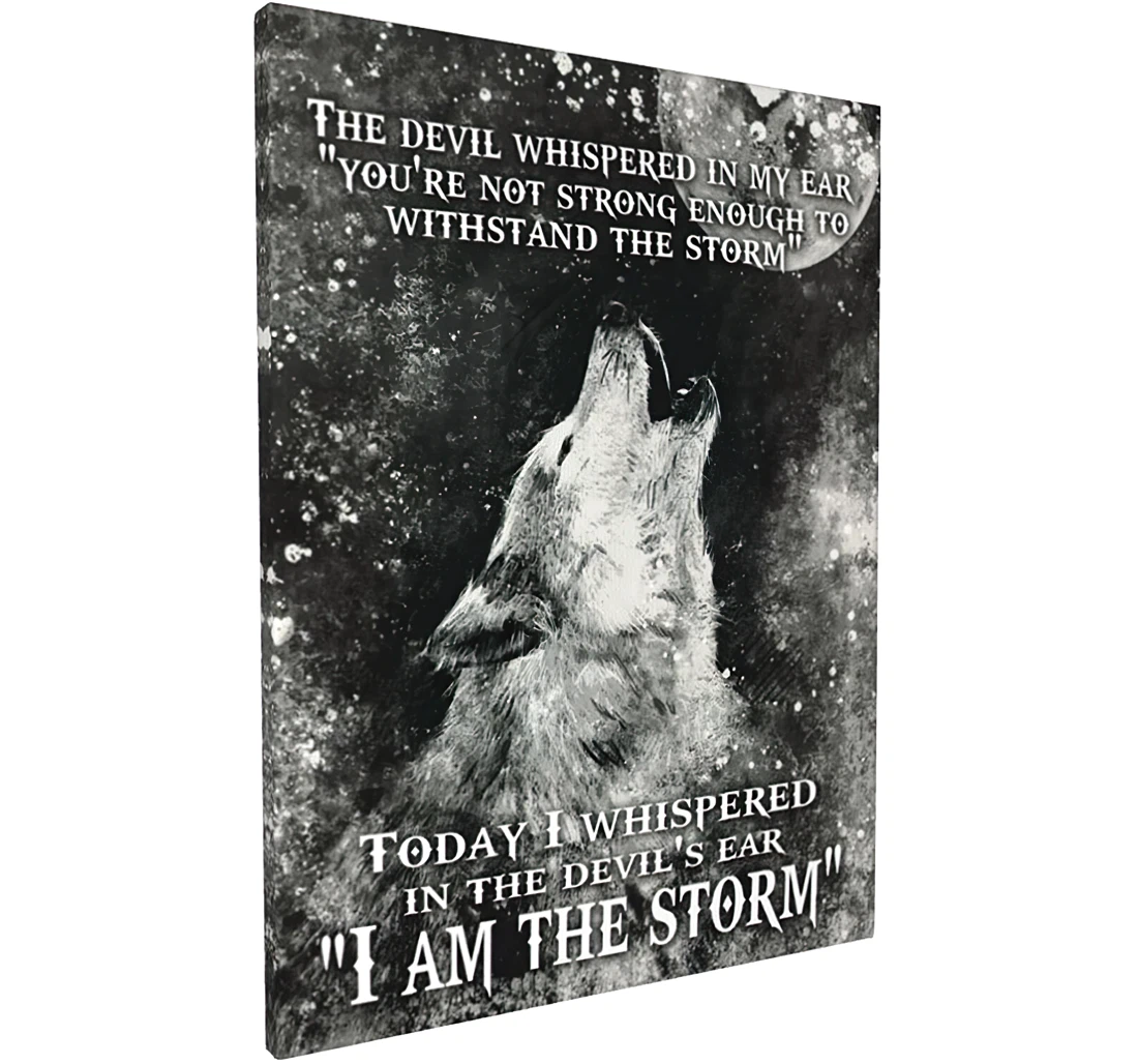 The Devil Whisspered In My Ear, Black And White Wolves Printed Poster, Framed Canvas, Wall Art