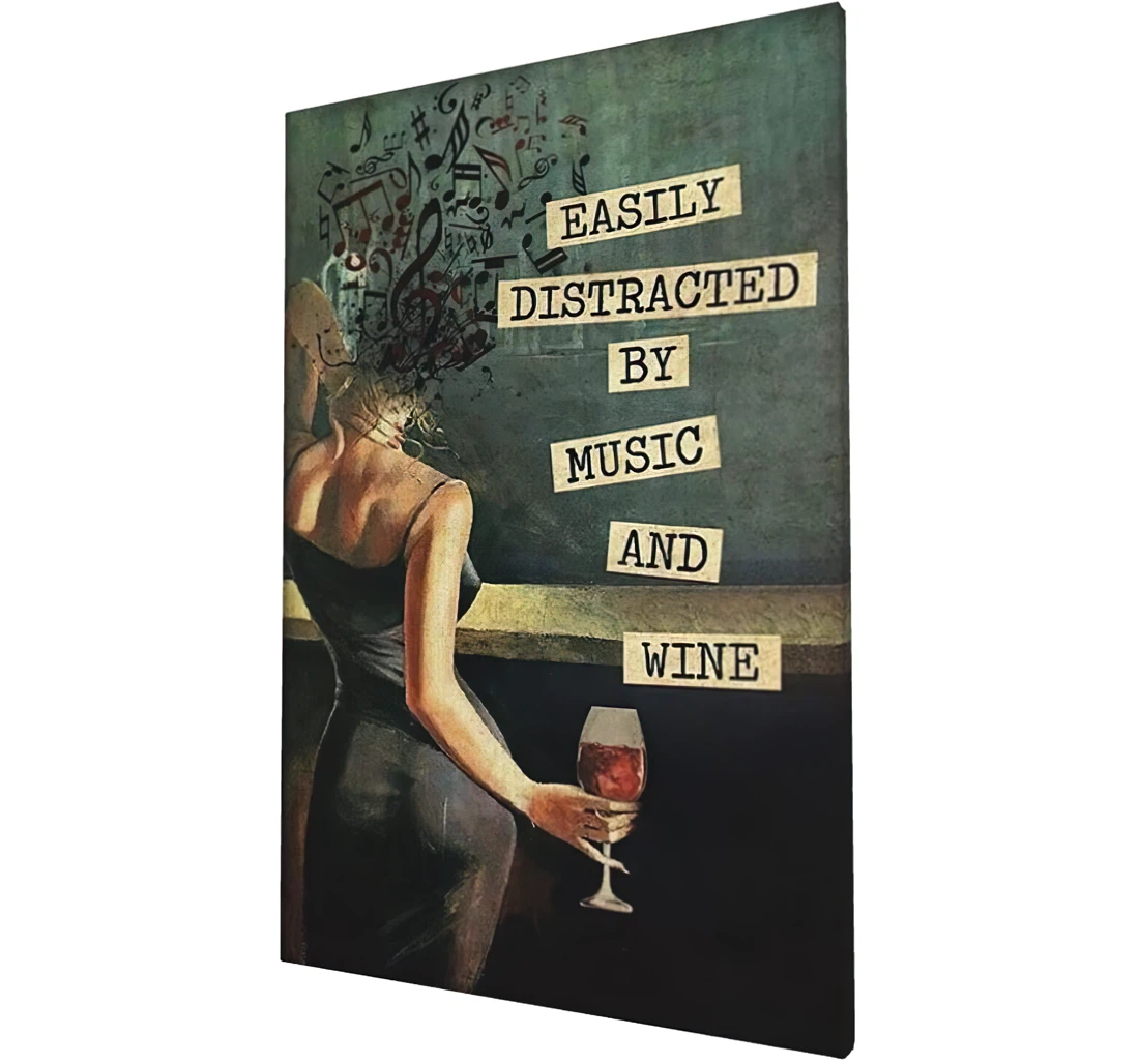 Easily Distracted By Music And Wine Printed Poster, Framed Canvas, Wall Art