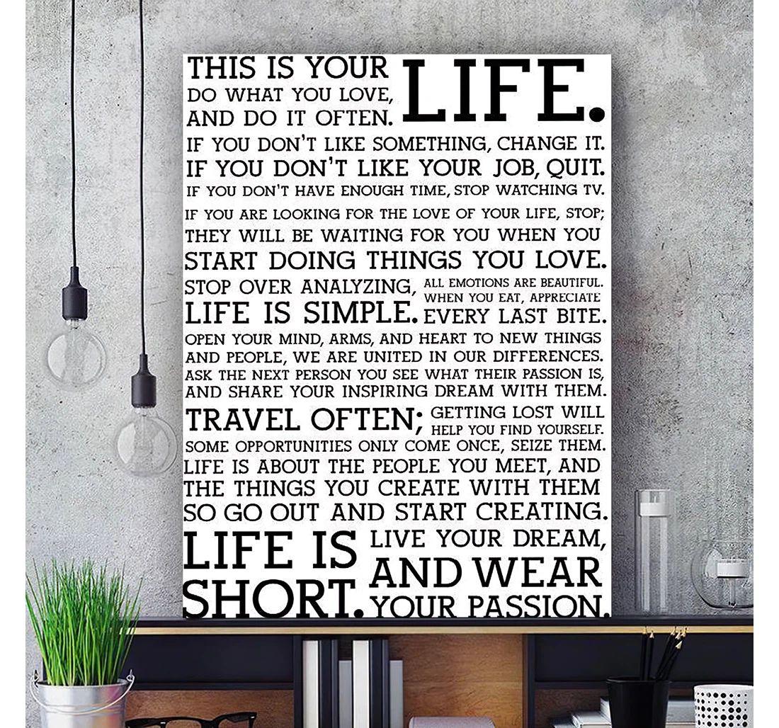 Life Is Short Printed Poster, Framed Canvas, Wall Art