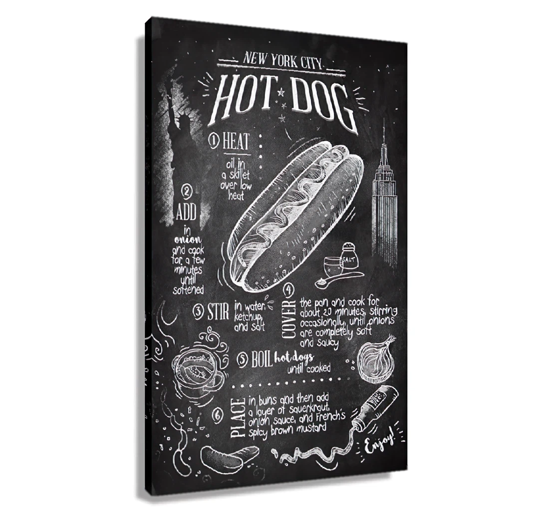 Hot Dog Kitchen, New York City Printed Poster, Framed Canvas, Wall Art